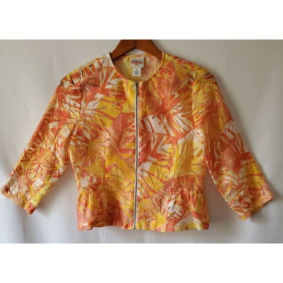 Ruby Rd. FAVORITE Orange Yellow Zip Front Crinkle Burnout Top Women's Size 6P - Picture 5 of 13
